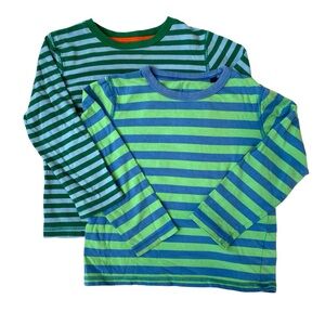 BODEN Shirts Set Lot 2 Green Blue Cotton Tee Long Sleeve Tshirt 4 5 Stripe Retro